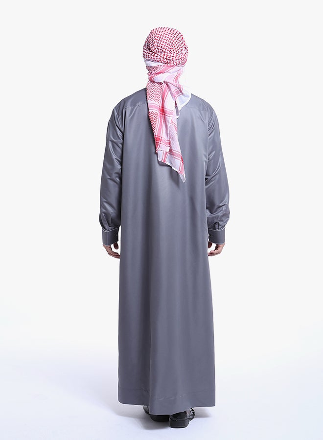 Mandarin Neck Arabi Kandora Grey - Image 3