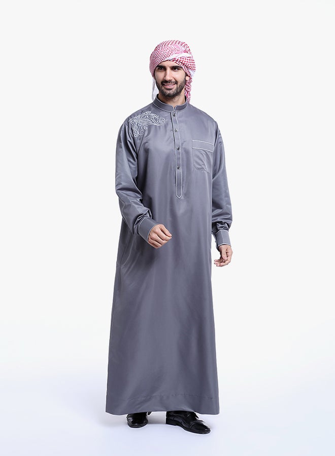 Mandarin Neck Arabi Kandora Grey - Image 2