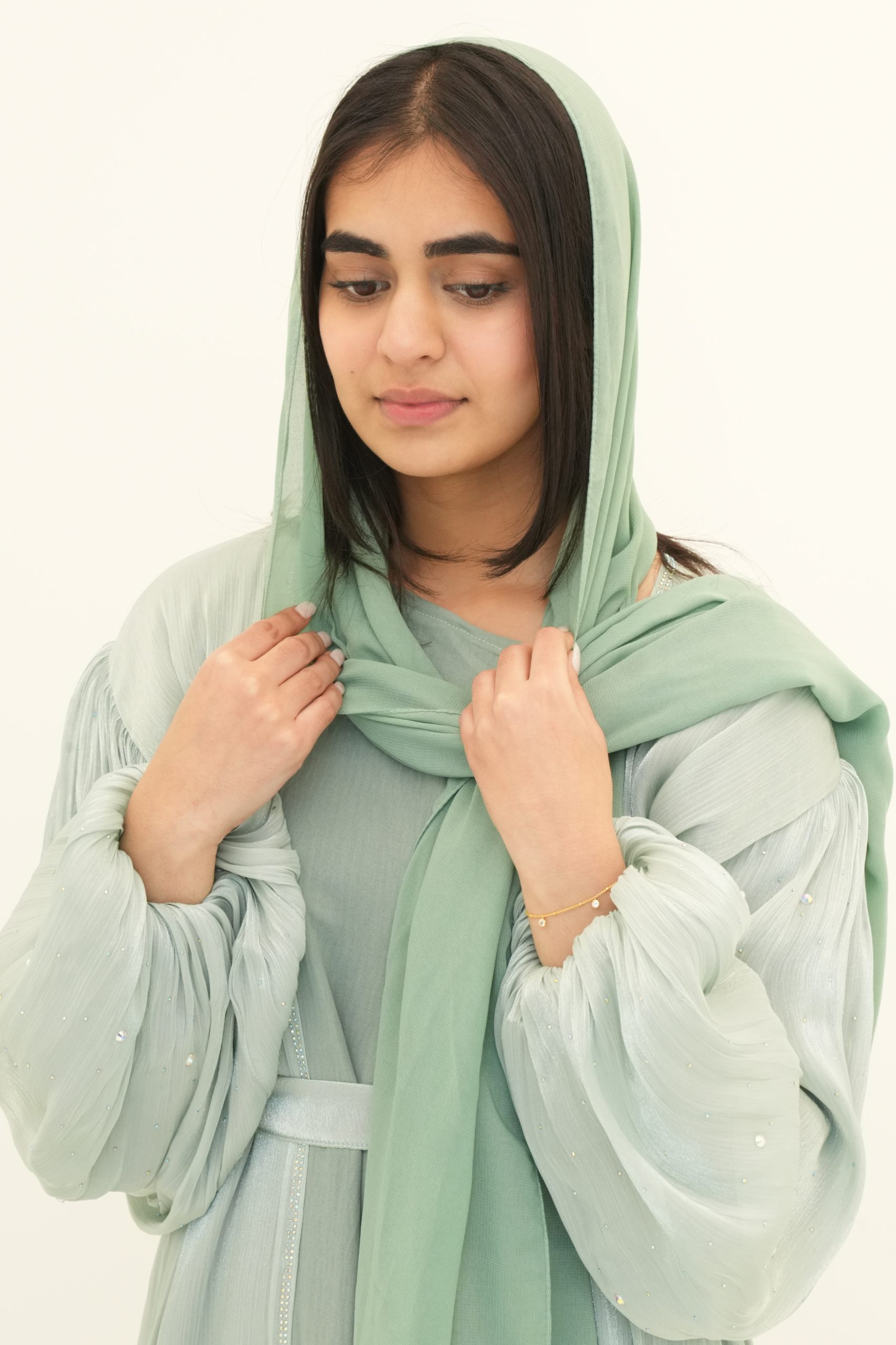 3-PIECE ABAYA SET | MINT GREEN | ORGANZA - Image 2