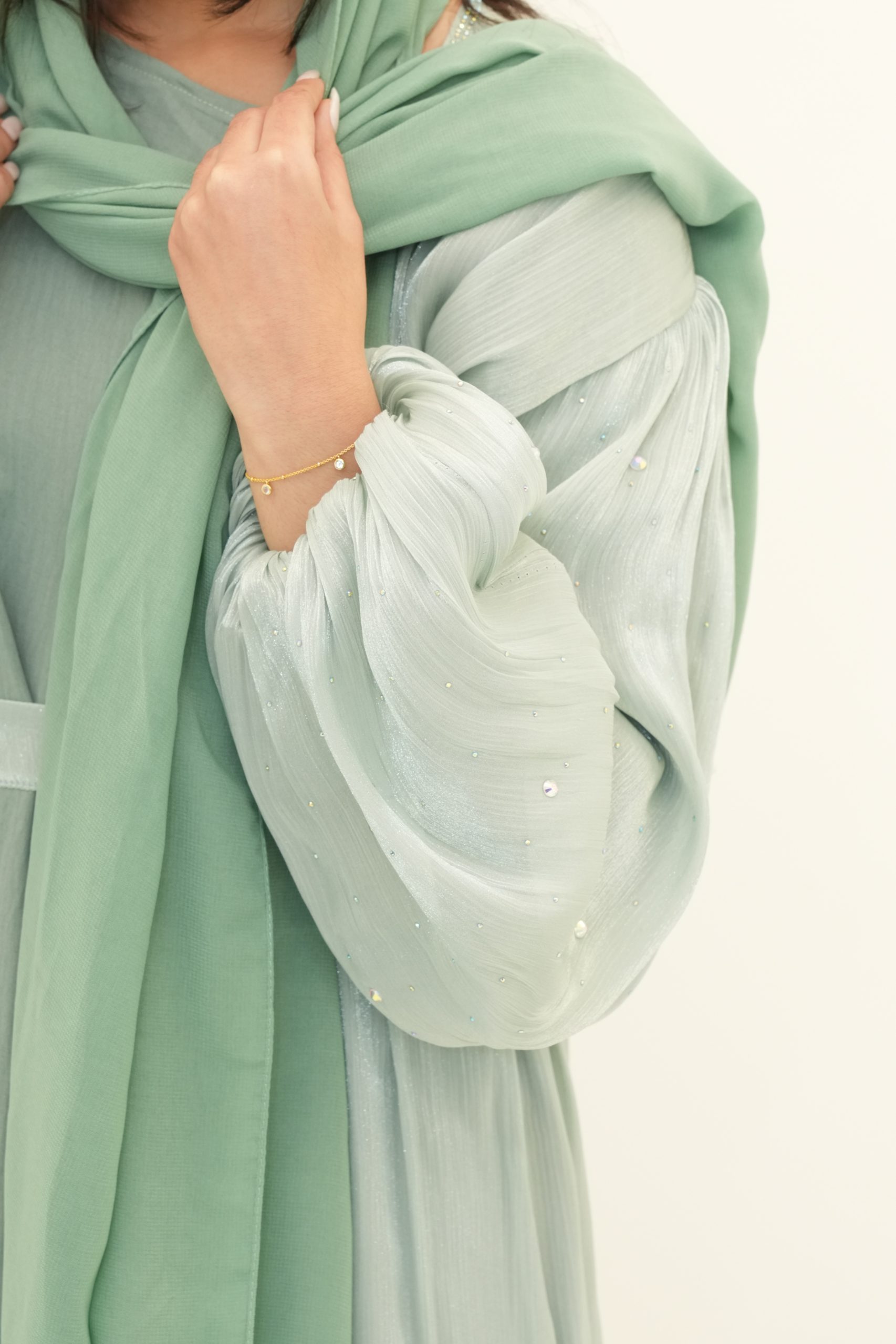 3-PIECE ABAYA SET | MINT GREEN | ORGANZA - Image 3