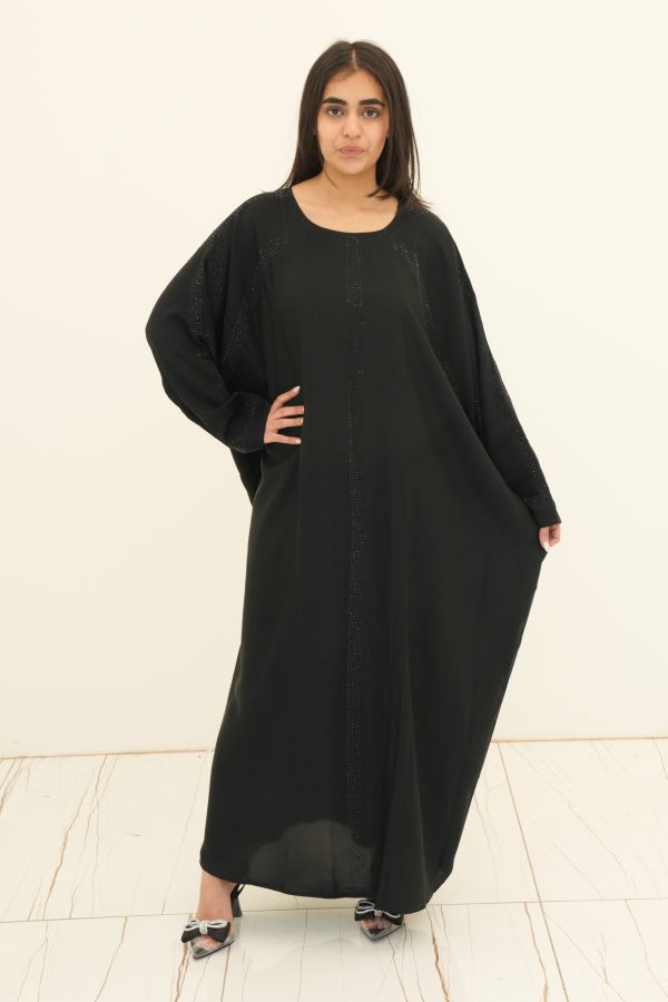 SIMPLE BLACK WOMAN'S ABAYA | BUTTERFLY | WITH BLACK SEQUINS