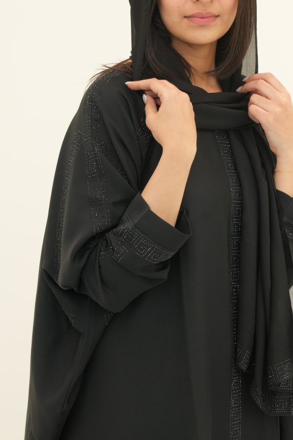 SIMPLE BLACK WOMAN'S ABAYA | BUTTERFLY | WITH BLACK SEQUINS - Image 2